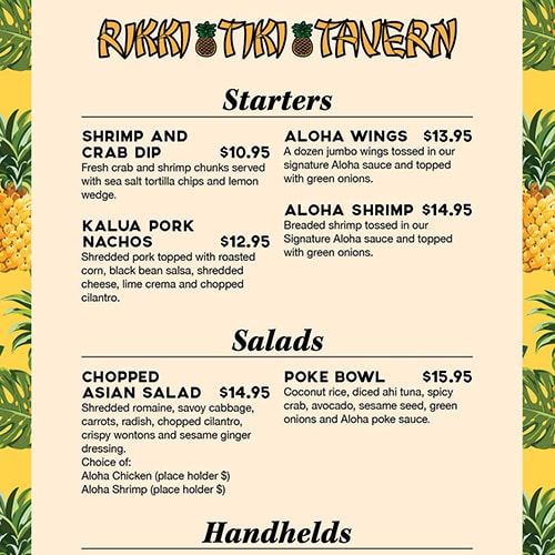 Tavern Menu